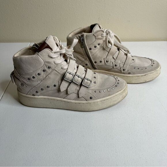 Coach Suede High Top Cream Rivets Buckles Retro Moto Zipper Sneaker Women 8.5 - Picture 11 of 15